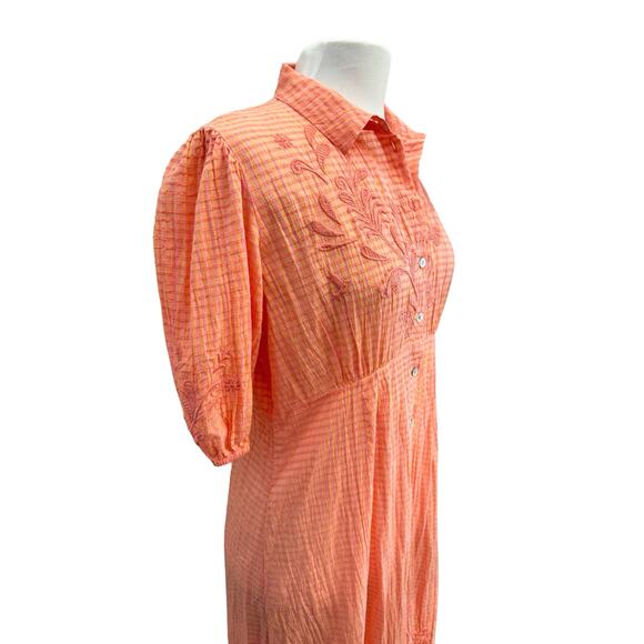 Johnny Was Orla Cotton Shirt Dress PeachPink Vintage Look XS Feminine Embroidery - Picture 11 of 13